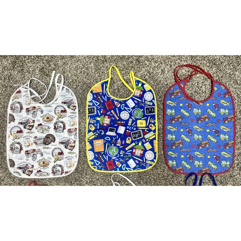 Lot Of 6 Quilted Handmade‎ Bibs Assorted Large Size 12